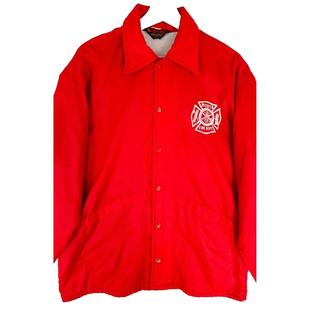 Pla Jac by Dunbrooke Vintage Windbreaker Jacket M Wichita Fire Department Red